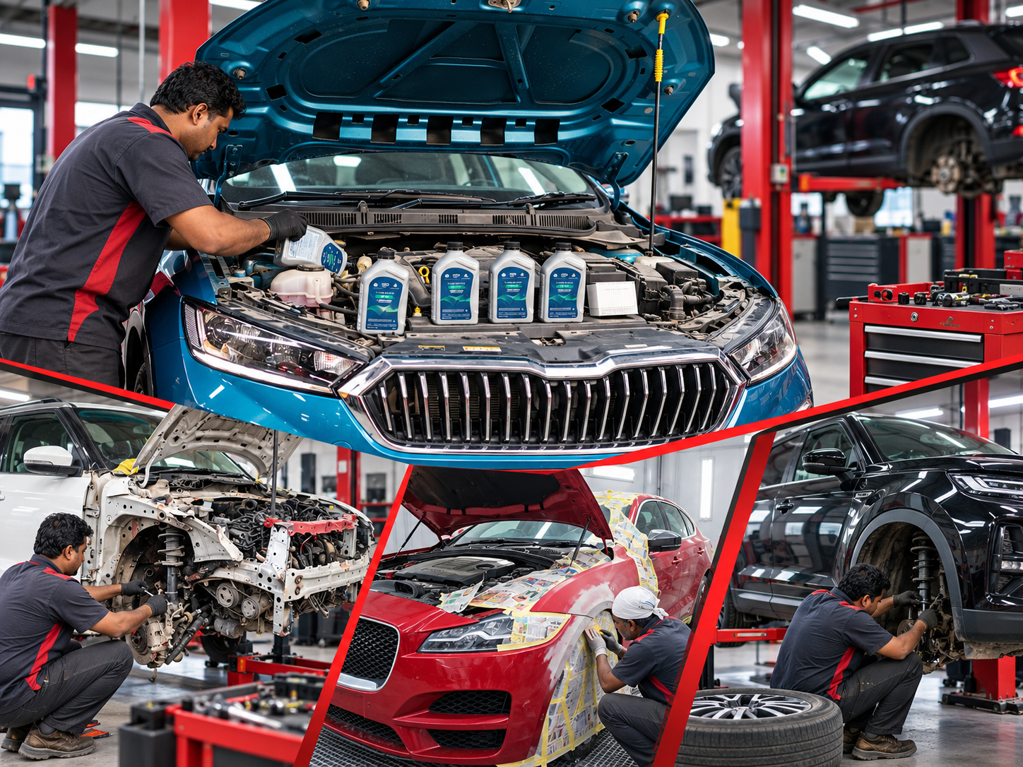 Amit Motors technician working on a car engine in the workshop